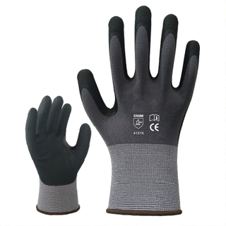 Gants de travail de sécurité enduits de paume en nitrile et PU à base d'eau en nylon et élasthanne gris de calibre 15