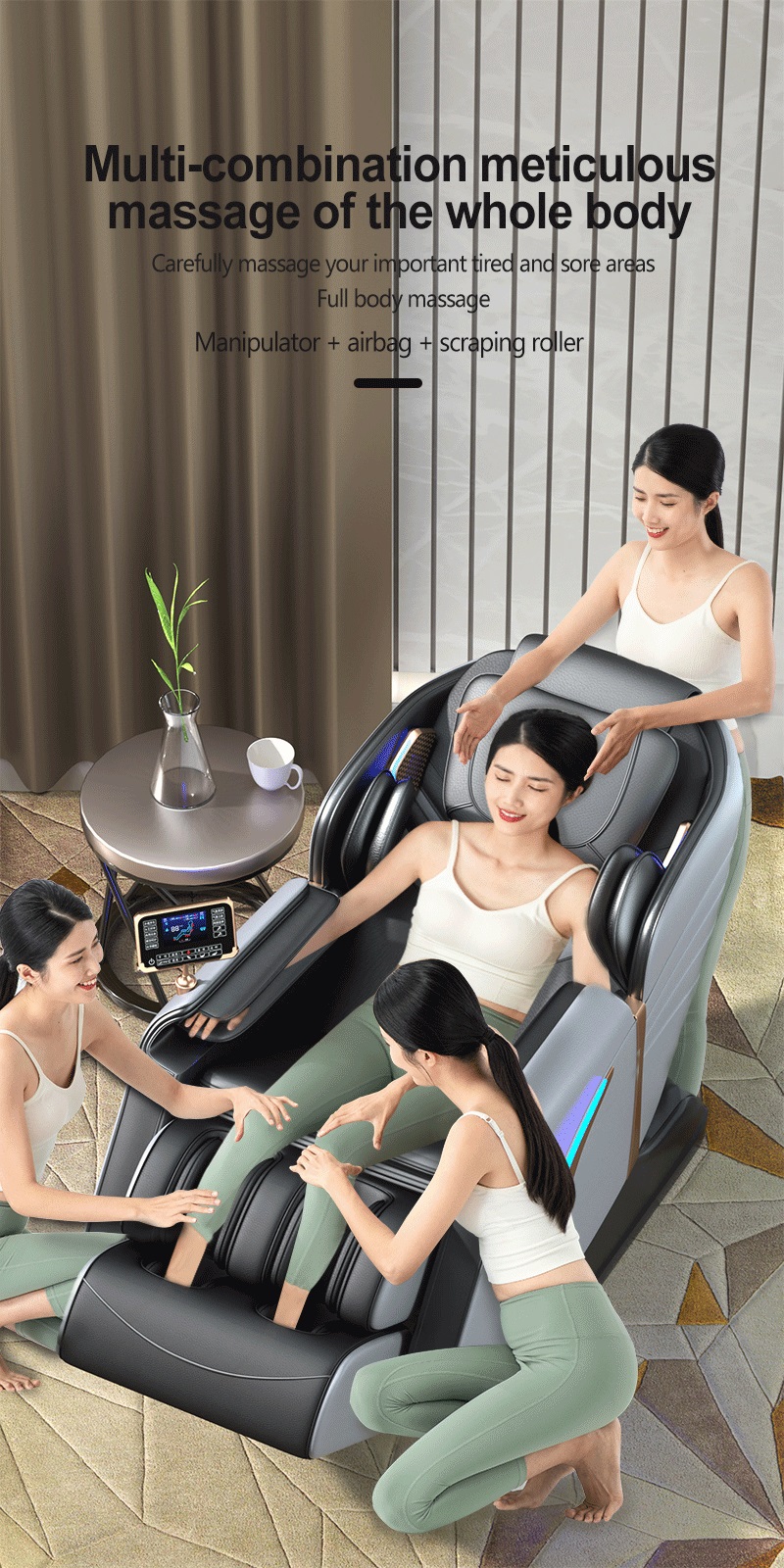 2022 usage domestique corps entier zéro gravité masseur chaise pression d'air LCD contrôle tactile thérapie thermique détendre masseur chaise avec musique