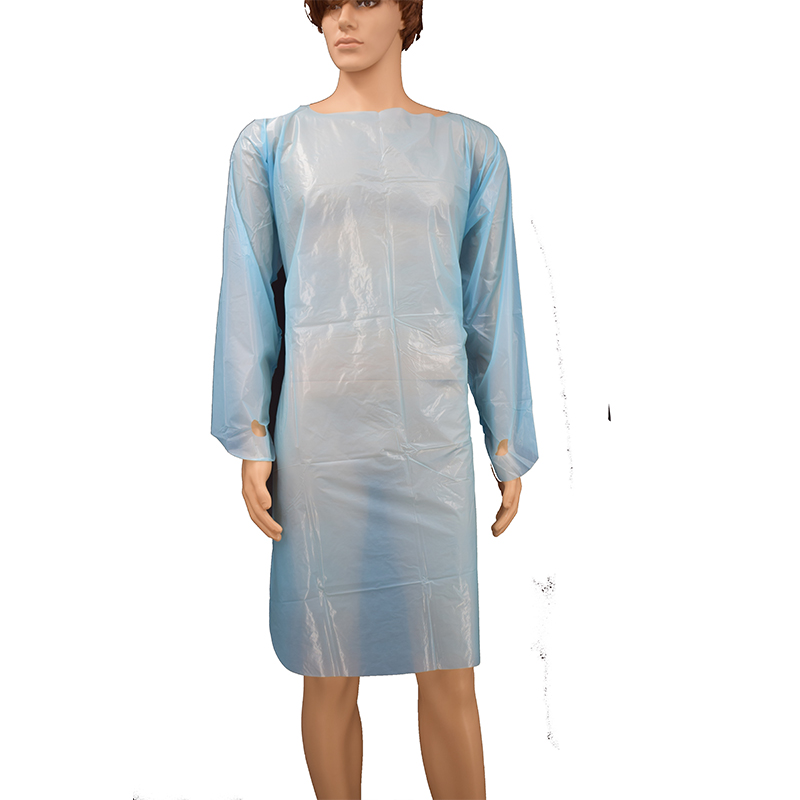 Robe de combinaison jetable pour l'industrie alimentaire Robe d'isolement hygiénique CPE avec manchon