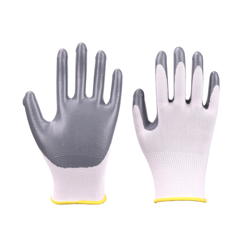 Gants de travail enduits de nitrile lisse en polyester 13G 